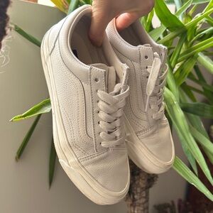 Genuine Leather Cream Low-Top Vans